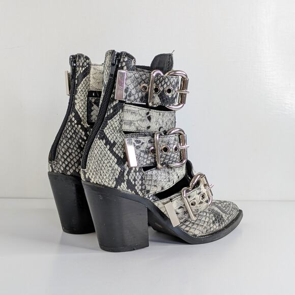 Jeffrey Campbell Caceres Multi-Buckle Snakeskin Leather Ankle Boots 6.5 Gray - Picture 16 of 16